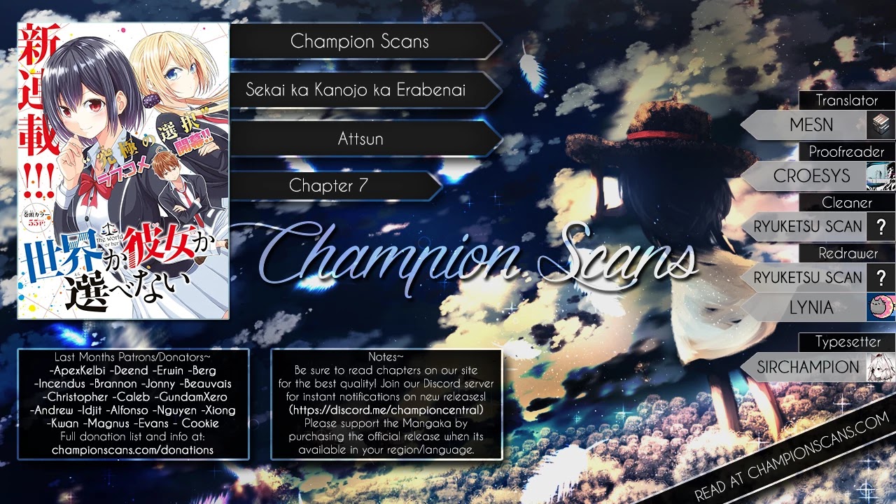 Sekai ka Kanojo ka Erabenai Chapter 7 - Page 1